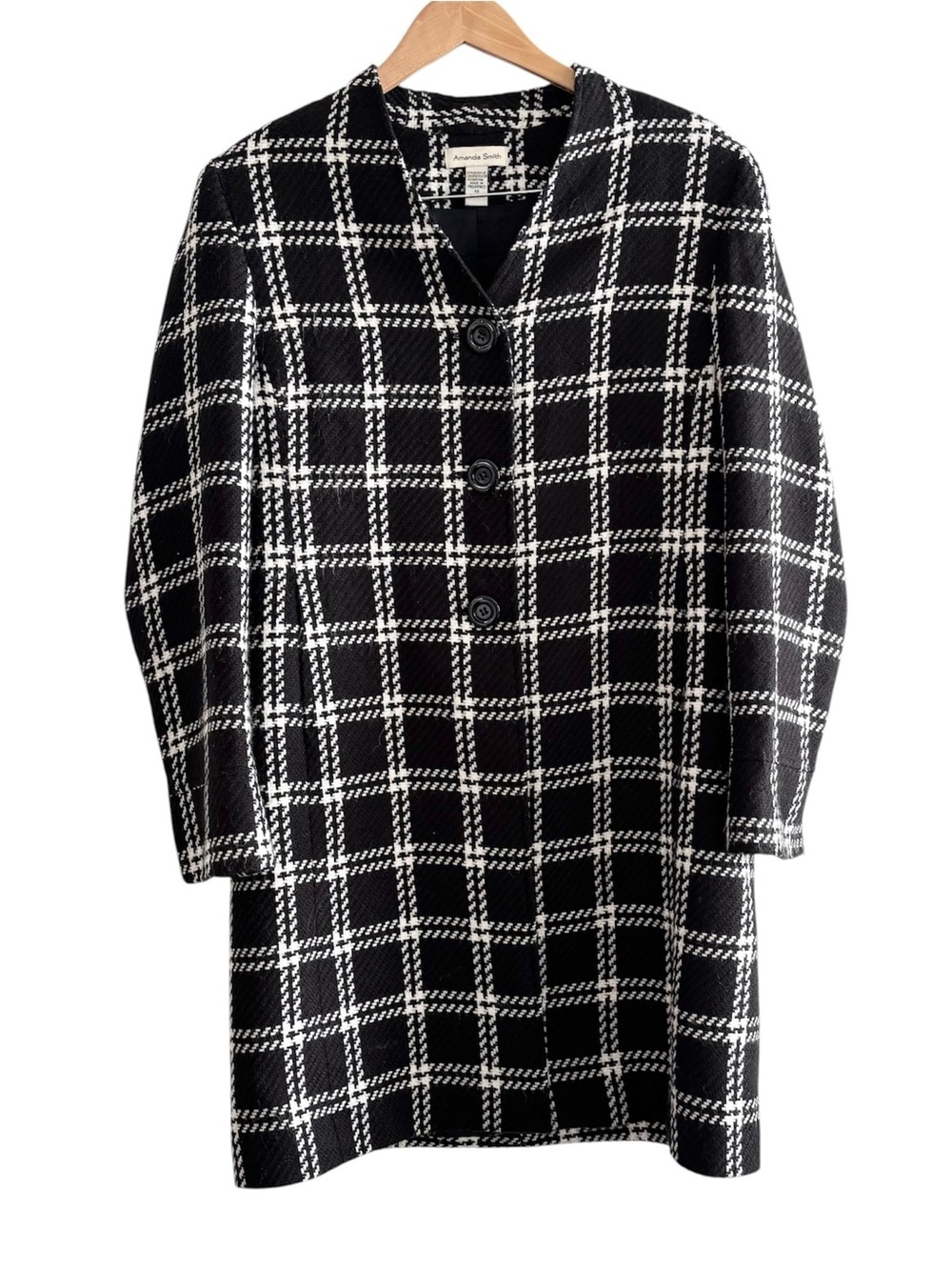 Amanda Smith Plaid Windowpane Longline Soft Jacket